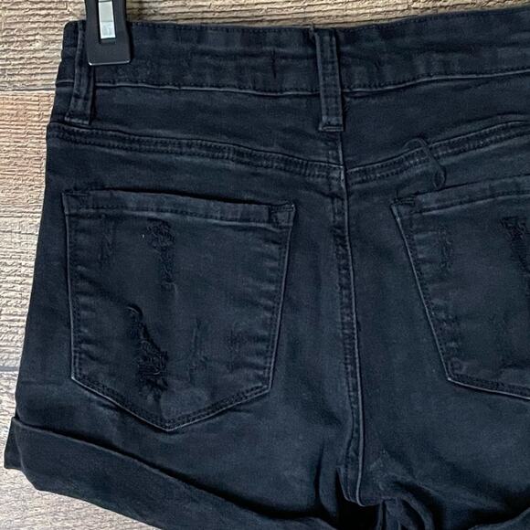 Kancan Destroyed Jean Shorts Cuffed Hem Black Denim Size 5 26 - Picture 5 of 11